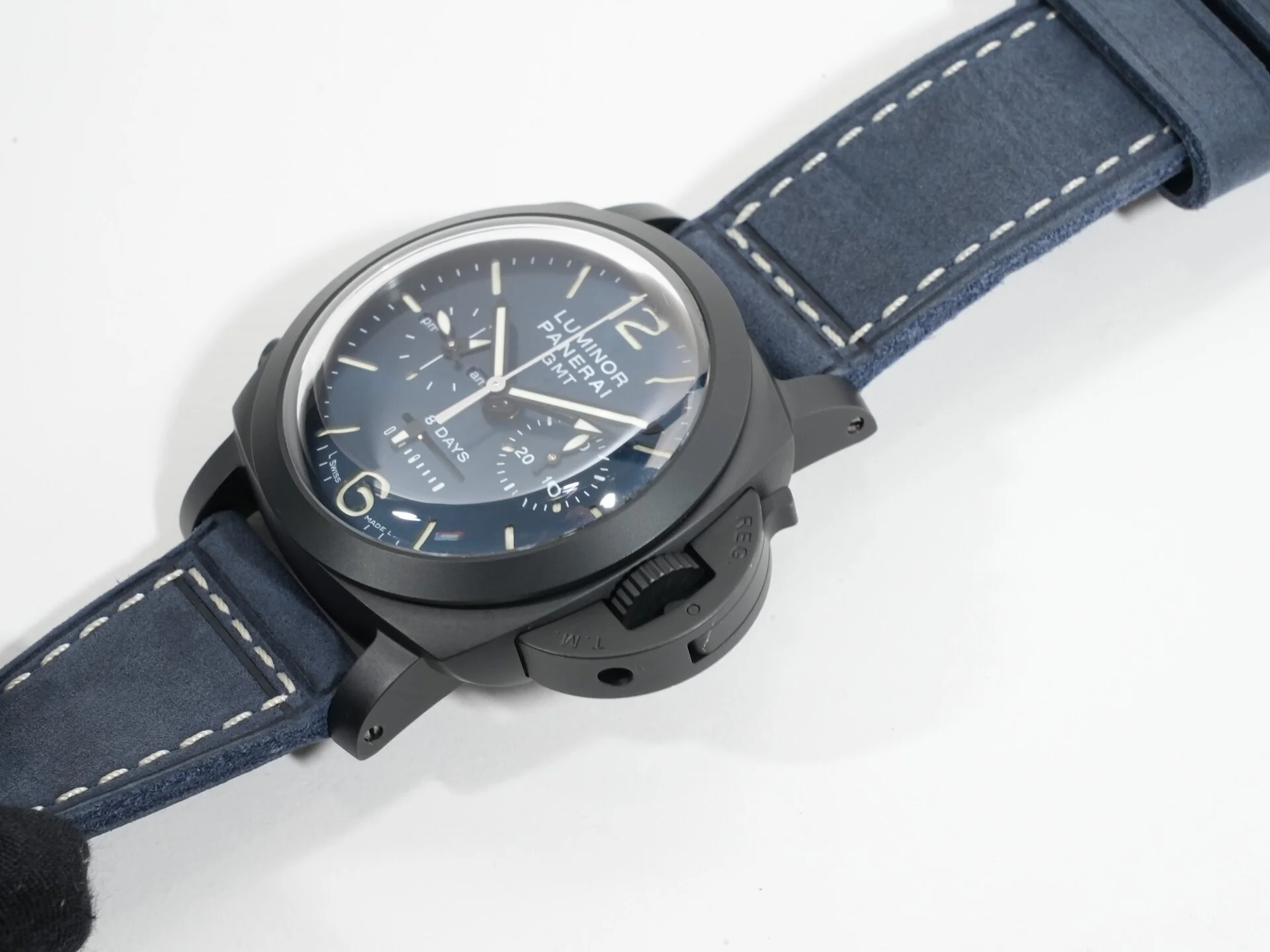 パネライ ルミノール クロノ モノプルサンテ GMT ブルーノッテ Ref.PAM01135 ミッドナイトブルー文字盤 美品 4352s9nk - Image 4