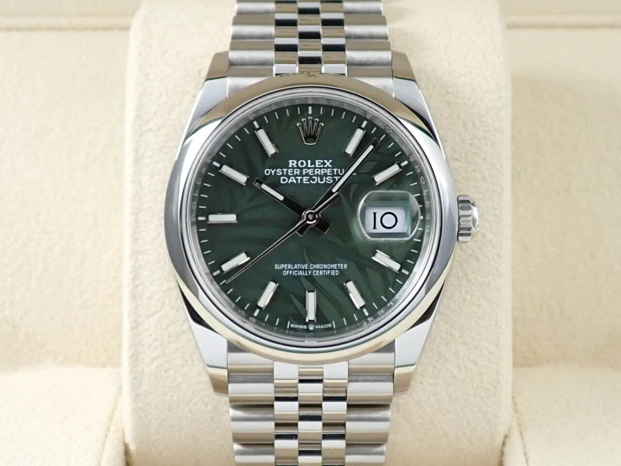 ロレックス デイトジャスト36 Ref.126200 ステンレススチール オリーブグリーン パームモチーフ文字盤 ジュビリーブレスレット - Image 2