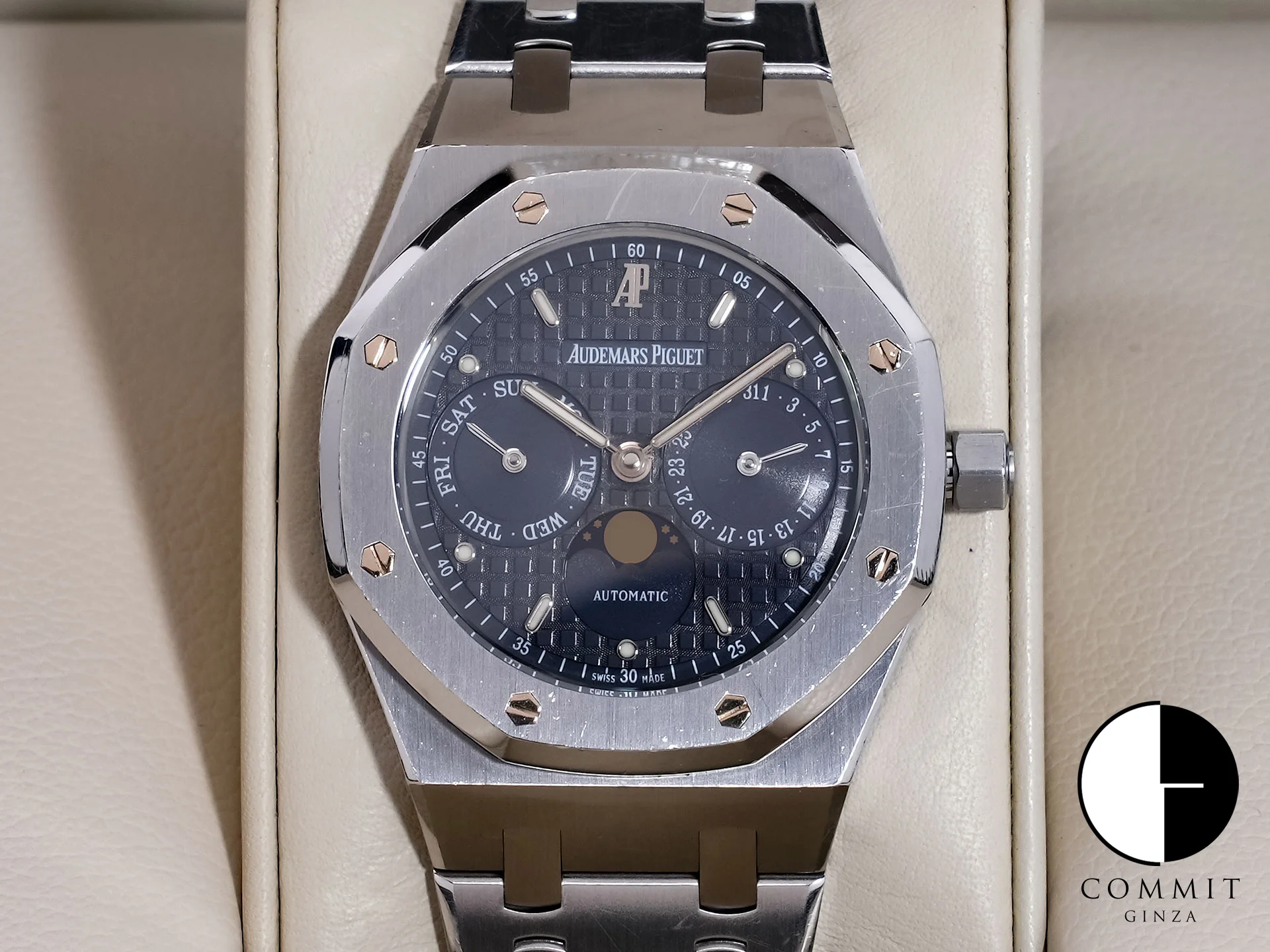 オーデマピゲ ロイヤルオーク デイデイト ムーンフェイズ Ref.25594ST.OO.0789ST.05 ステンレススチール ブルー文字盤 中古 9dtnwyjp