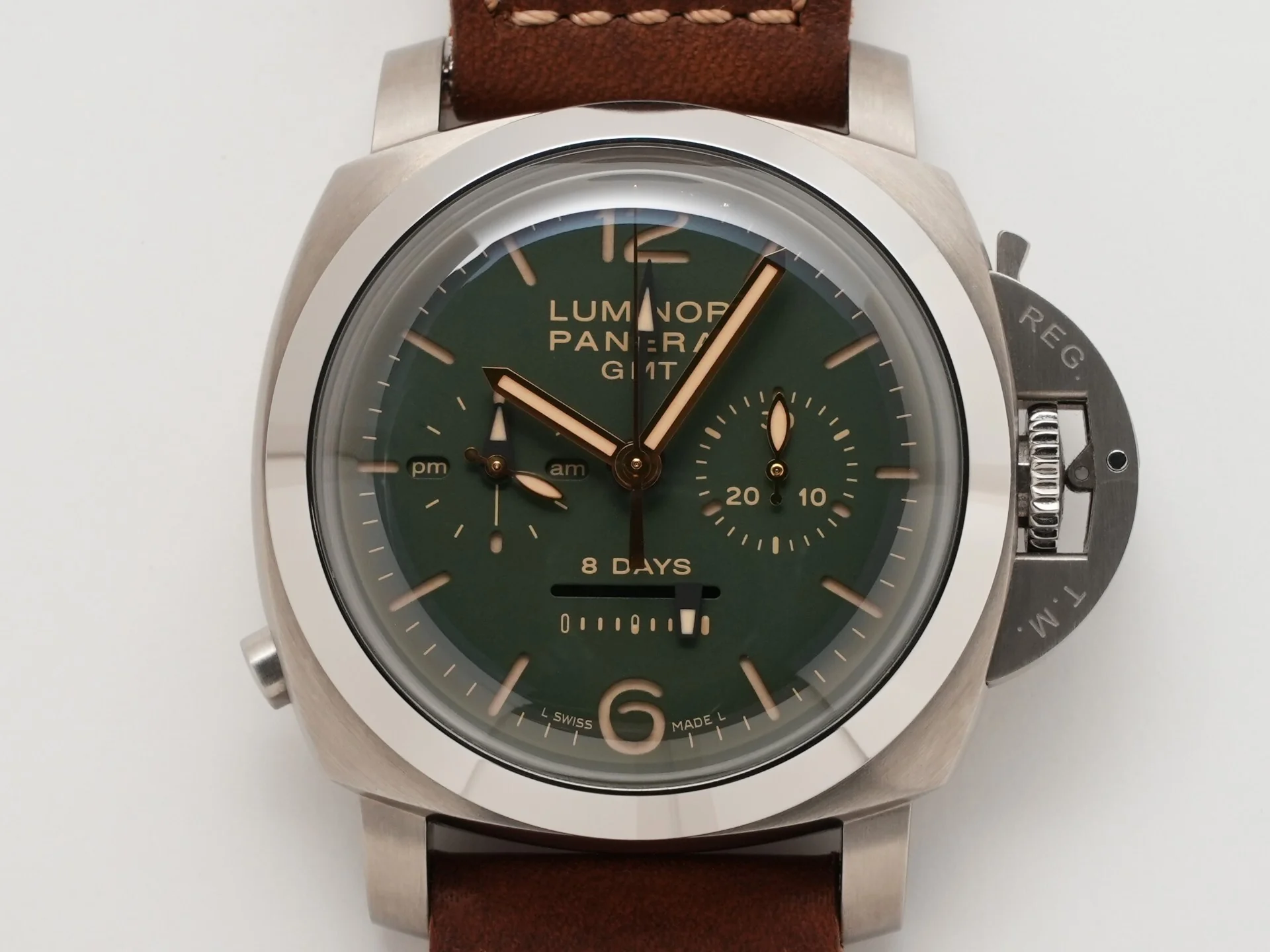 パネライ ルミノール 1950 クロノグラフ モノプルサンテ 8DAYS GMT チタニオ Ref.PAM00737 グリーン文字盤 美中古 f4bgg9i4 - Image 2