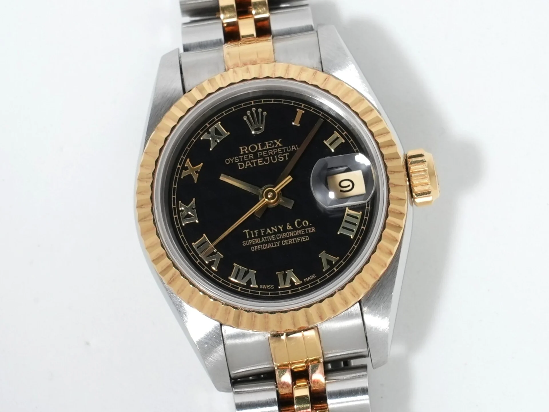 ロレックス デイトジャスト TIFFANY&CO. Ref.69173 ステンレススチール/イエローゴールド ブラックピラミッドローマン文字盤 ジュビリーブレスレット 中古 goeq3n8r - Image 3