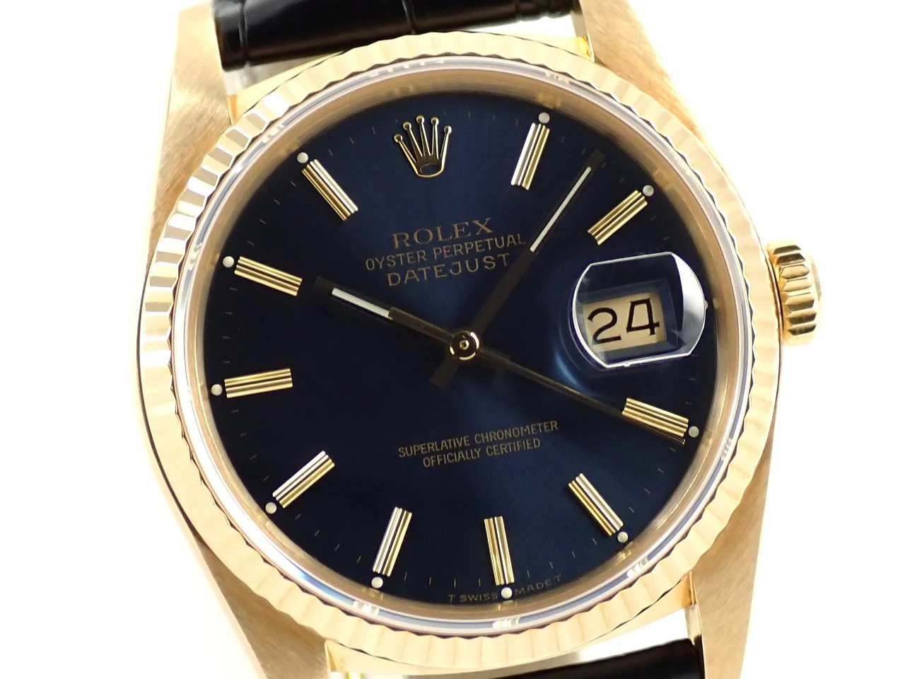 ロレックス デイトジャスト Ref.16018 イエローゴールド ブルー文字盤 革ベルト 美中古 R7830148 - Image 3
