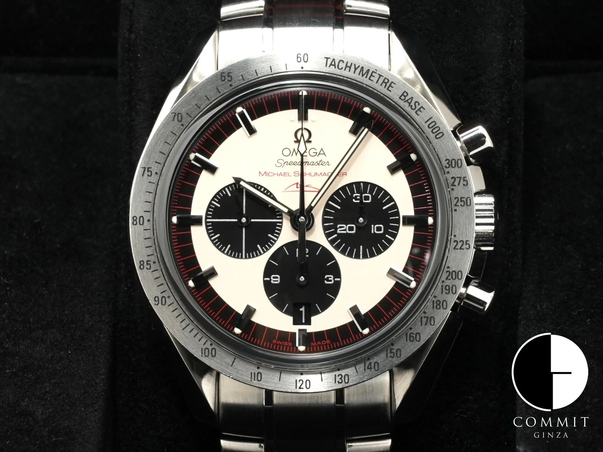 オメガ スピードマスター シューマッハ レジェンド Ref.3853.32 アイボリー×ブラック文字盤 中古 rso35hti