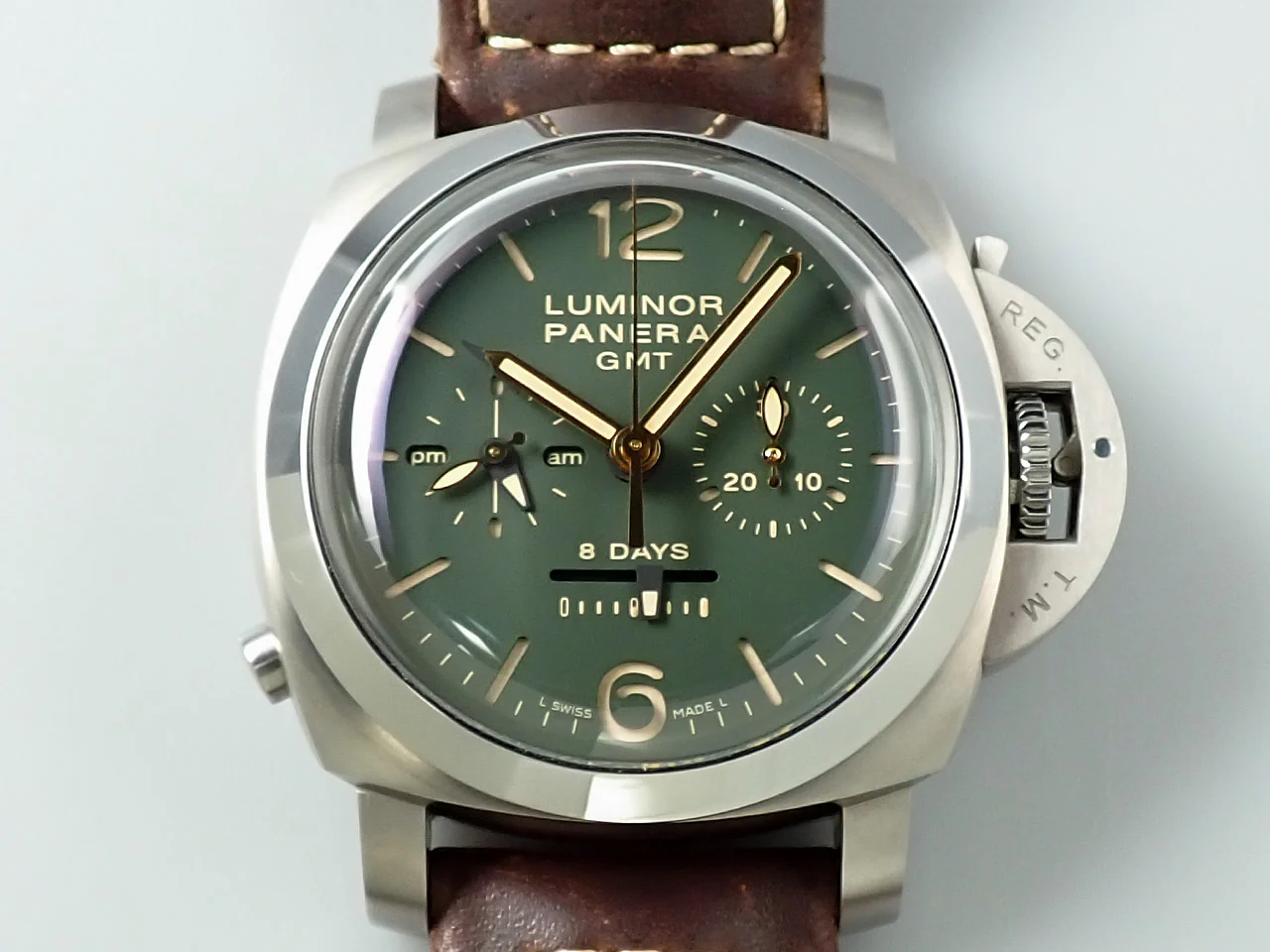 パネライ ルミノール 1950 クロノグラフ モノプルサンテ 8デイズ GMT チタニオ  Ref.PAM00737 グリーン文字盤 中古 S9PR6989 - Image 2