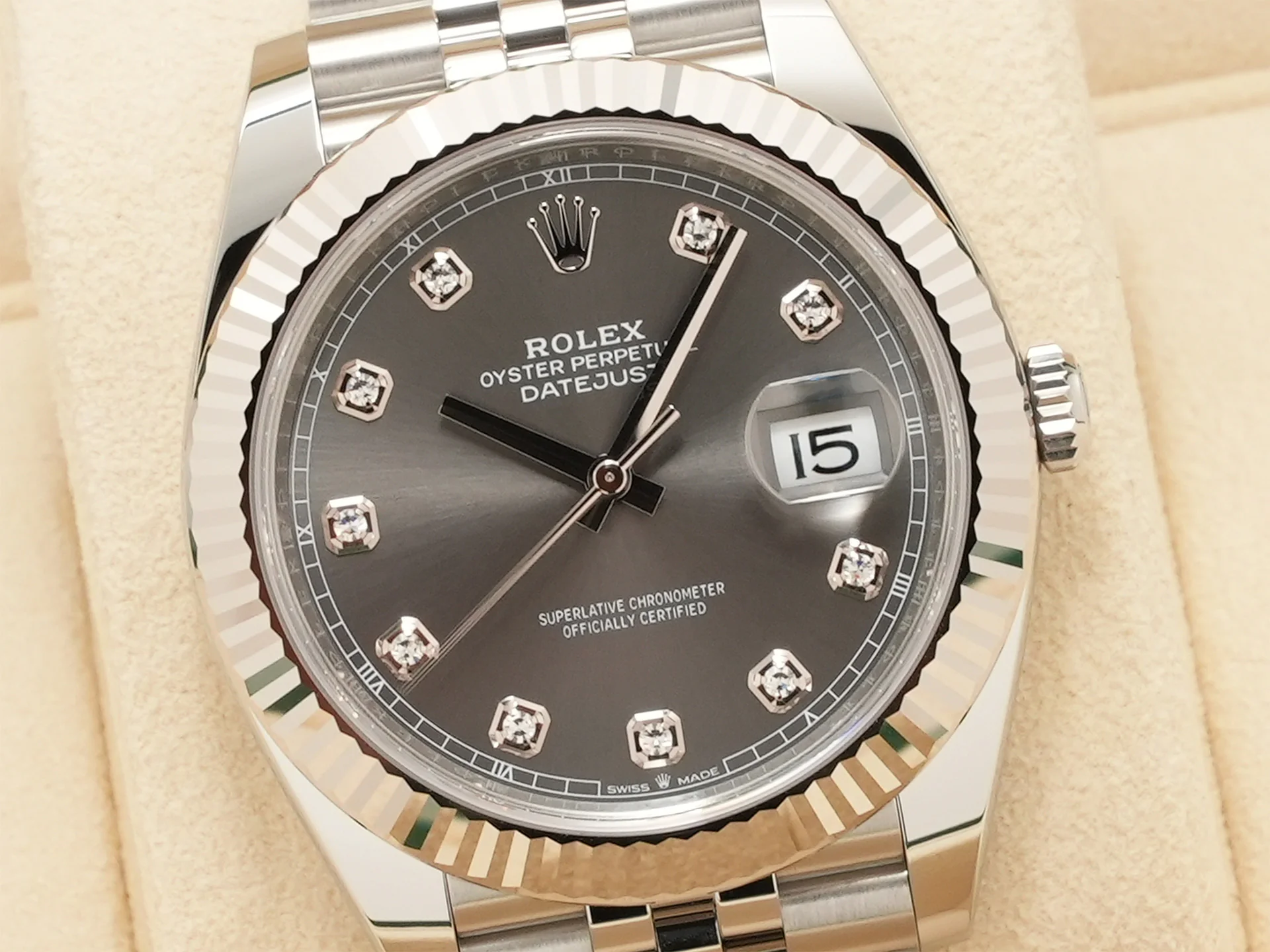 ロレックス デイトジャスト41 Ref.126334G ステンレススチール/ホワイトゴールド スレートx10Pダイヤ文字盤 ジュビリーブレスレット - Image 3