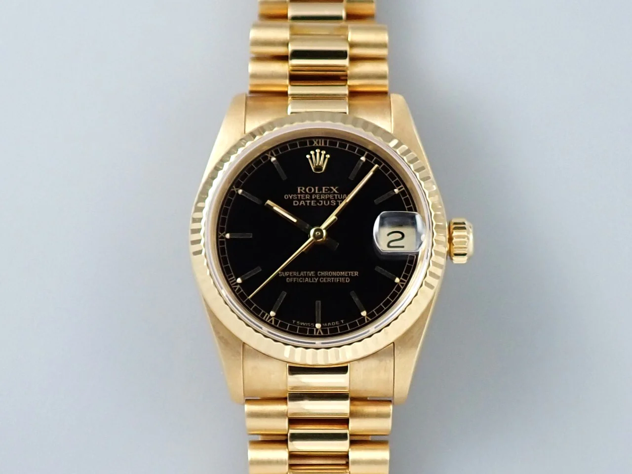 ロレックス デイトジャスト Ref.68278 イエローゴールド ブラック文字盤 プレジデントブレスレット 中古 ZW9ZT590 - Image 2